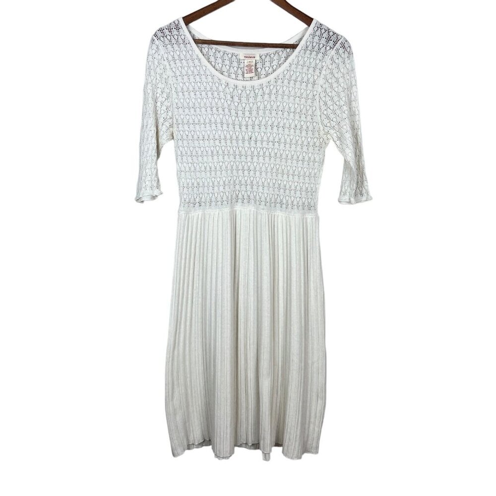 Sundance Sweater Dress Women Medium Ivory Crochet Lace Ribbed Half Sleeve A-Line